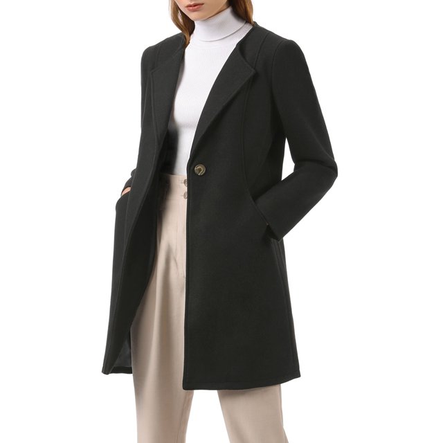 INSPIRE CHIC Women's Long Sleeves Button Closure Outerwear Mid Length Overcoat