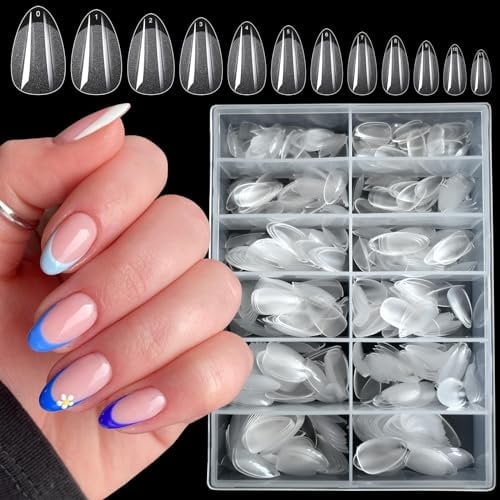 LOVEVER 600pc Almond Gel X Nail Tips Short Fake Nails Clear XS False Nail Tips Full Cover Soft Gel Artificial Fingernails for Gel Acrylic Nails Extension Press on Nails Making