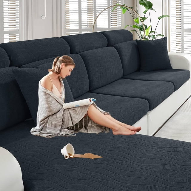 Pieces Couch Cushion Covers for Sectional Sofa Seat Slipcover Stretch Sectional Couch Cover for L Shape Left/Right Chaise with Elastic Bottom ( Seater + Chaise Light )