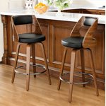 2 Pack Mid-Century Bar Stools, 26" Seat Height Swivel Wood Counter Stools, Kitchen Island Bar Chairs with PU Upholstered Seat, Backrest and Foot Ring