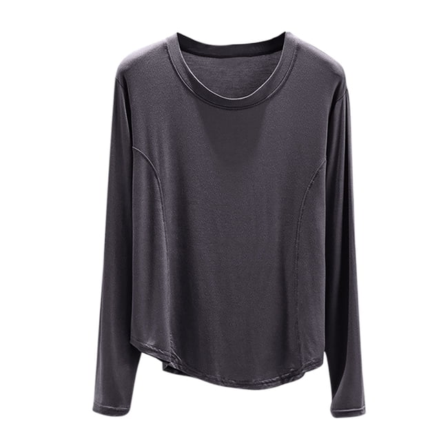 Haut de Pyjama en Modal pour Femmes 2025 Été T-Shirts à Col Rond Chandails à Manches Longues Coupe Décontractée Vêtement de Nuit Confort Tenue d'Intérieur Ultra Doux Chemise de Nuit Texturée