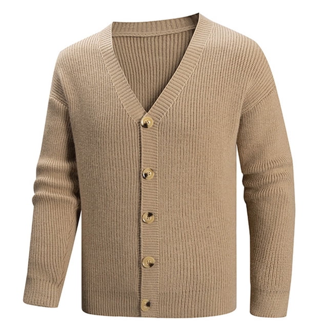 Wzzjkit Fall Clothes Men Casual Fashion V-neck Button Cardigan Elasticity Sweater Base Layer Knit Long Sleeve Sweater