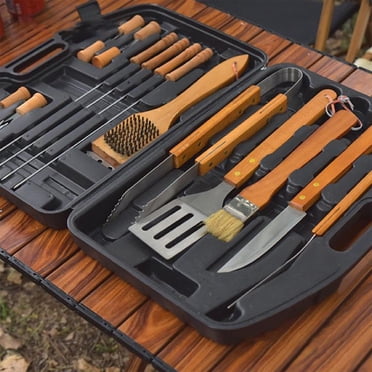 TIMIFIS Stainless Steel BBQ 19 Piece Stainless Steel Outdoor Grill Set with Wooden Handle Camping & Hiking