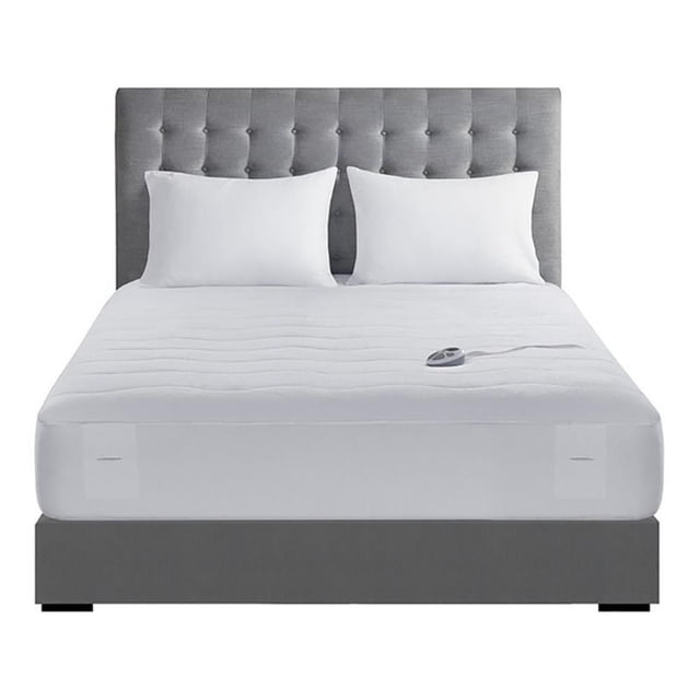 Pemberly Row 72x84" Polyester Fabric Plush Top Heated Mattress Pad in White