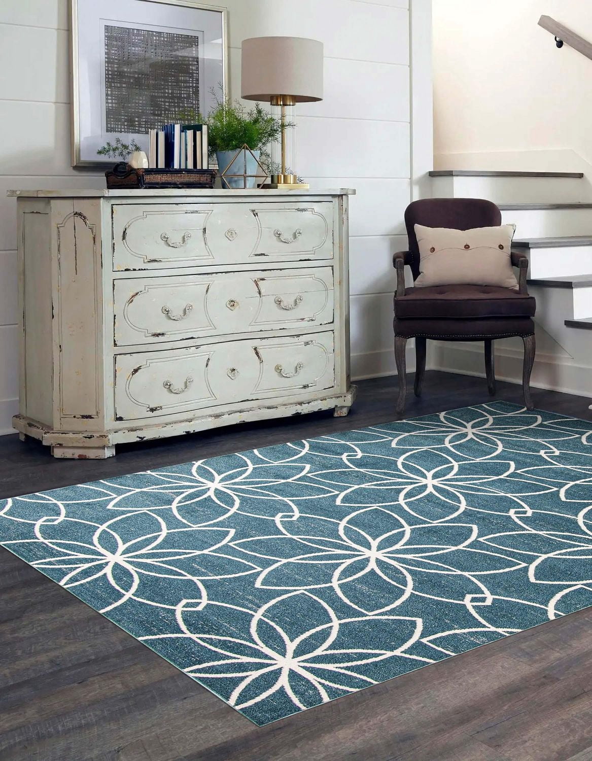 Tapis Lavable ECARPET Floral pour Chambre, Salon, Chambre d'Enfant, Couloir