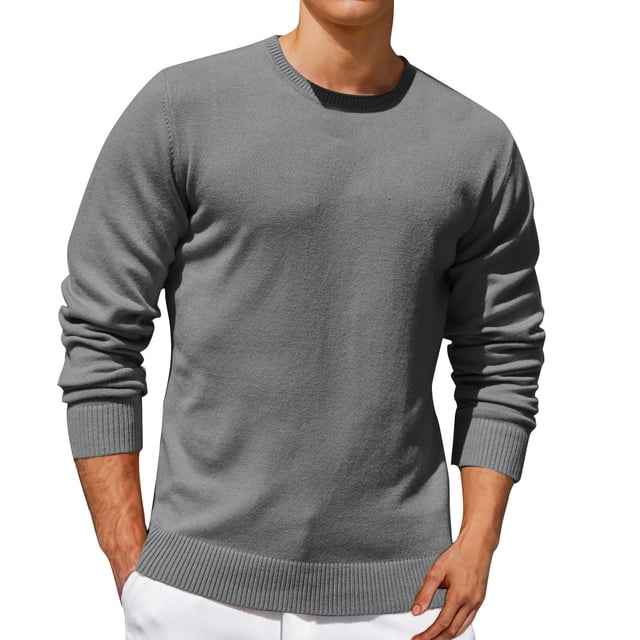 Jalioing Men's Crew Neck Sweaters Casual Basic Long Sleeve Pullover Sweater Fall Winter Solid Color Knit Shirts