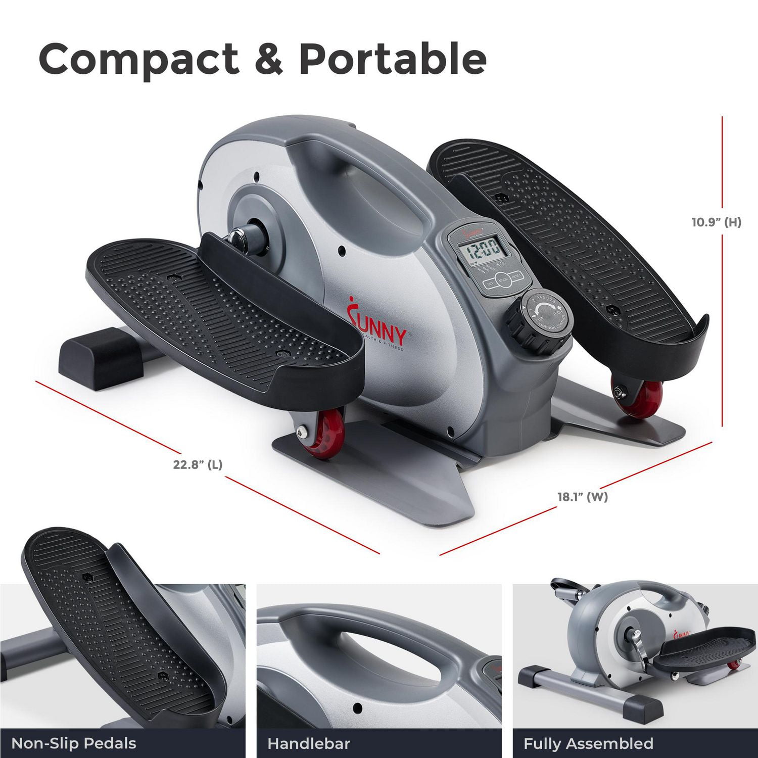 Sunny Health & Fitness Elliptique Magnétique Portable Intelligente Sous le Bureau - SF-E323017