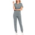 thumbnail image 1 of Scrubs Set for Women V-Neck Stretch Scrub Top and Drawstring Jogger Pants with 6 Pockets Anti Wrinkle Soft Nursing Uniform Set Solid Color Short Sleeve Long Pants Work Suit Gray, 1 of 4