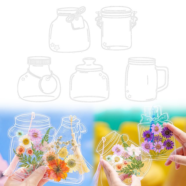 20PC Large Size Bookmark Flower Page Clips Bookmarks Children Handmade DIY Transparent Flower Page Glass Bottle Wishing Bottle Sticker