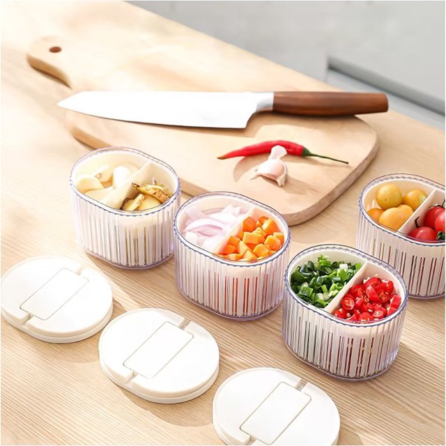 Refrigerator Food Storage Containers, Airtight Kitchen Organizer Boxes, Fresh Produce Keepers, Removable Strainer Basket, Garlic Ginger Onion Saver, Multipurpose Fridge Freezer