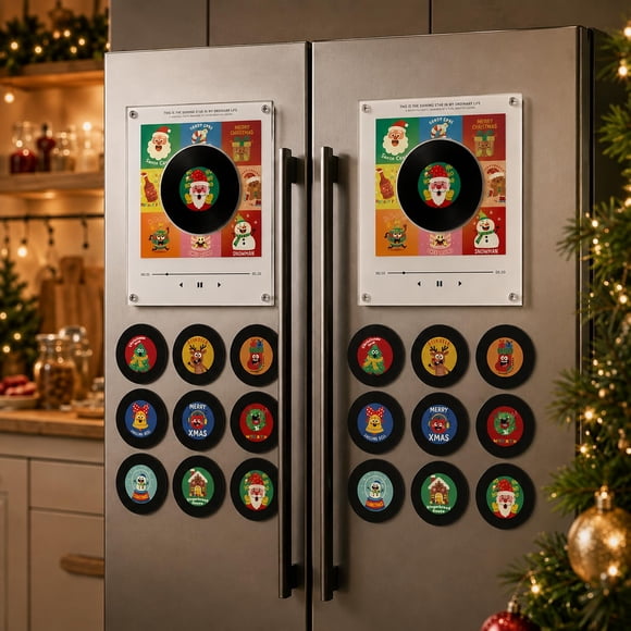 Lecteur de Musique Magnétique pour Réfrigérateur de Noël avec 9 Disques Vinyle NFC