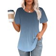 thumbnail image 2 of Plebaso Hauts pour Femmes Été Manches Courtes Col Rond Tunique Habillée Ample Mode Dégradé de Couleur Blouses, 2 of 5
