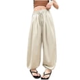 thumbnail image 1 of Lantern Pants for Girls, Loose Fit Ice Silk Sports Pants with Drawstring Waist, Mosquito-Proof, Breathable Polyester, Mid-Size 150 cm, Summer Long Pants, 1 of 3