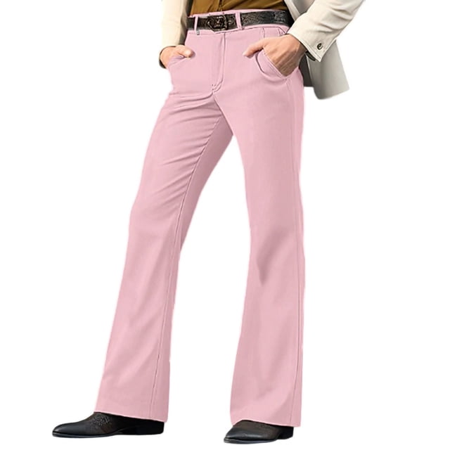 Mens Work Pants Men's Fashion Casual Flared Trousers Button Pocket Solid Color Pants Pink L