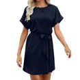 thumbnail image 1 of Offre à Durée Limitée Iumwxz Robe à Col Rond à Manches Courtes pour Femme Tunique à Ourlet Arrondi Robe Formelle avec Ceinture Robes Unies Longues Robes pour Femmes Robe Douce et Confortable pour Fête d'Anniversaire, 1 of 6