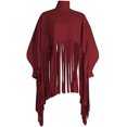 thumbnail image 4 of Haut à Franges à Col Montant à Manches Longues pour Femmes, Grande Taille, Poncho à Franges, 4 of 7