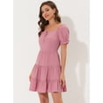 thumbnail image 3 of Unique Bargains Robe pour Femme à Encolure Carrée, Pastel, Unie, à Volants, Manches Courtes, au-Dessus du Genou, à Étages, Rose G, 3 of 5