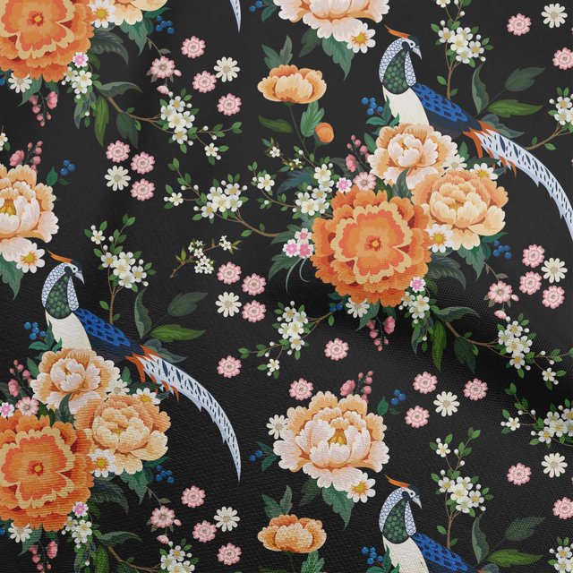 oneOone Viscose Chiffon Black Fabric Asian Chinese Dress Material Fabric Print Fabric By The Yard 42 Inch Wide