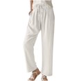 thumbnail image 1 of Womens Casual Linen Pants Straight Leg Drawstring Elastic High Waist Loose Comfy Trousers with Pockets, 1 of 5