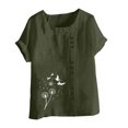 thumbnail image 4 of Liquidation Horkkom Chemises à Manches Courtes pour Femmes Été Grande Taille Chemises en Lin Décontractées Col Rond Imprimé Floral Blouses Amples, 4 of 4