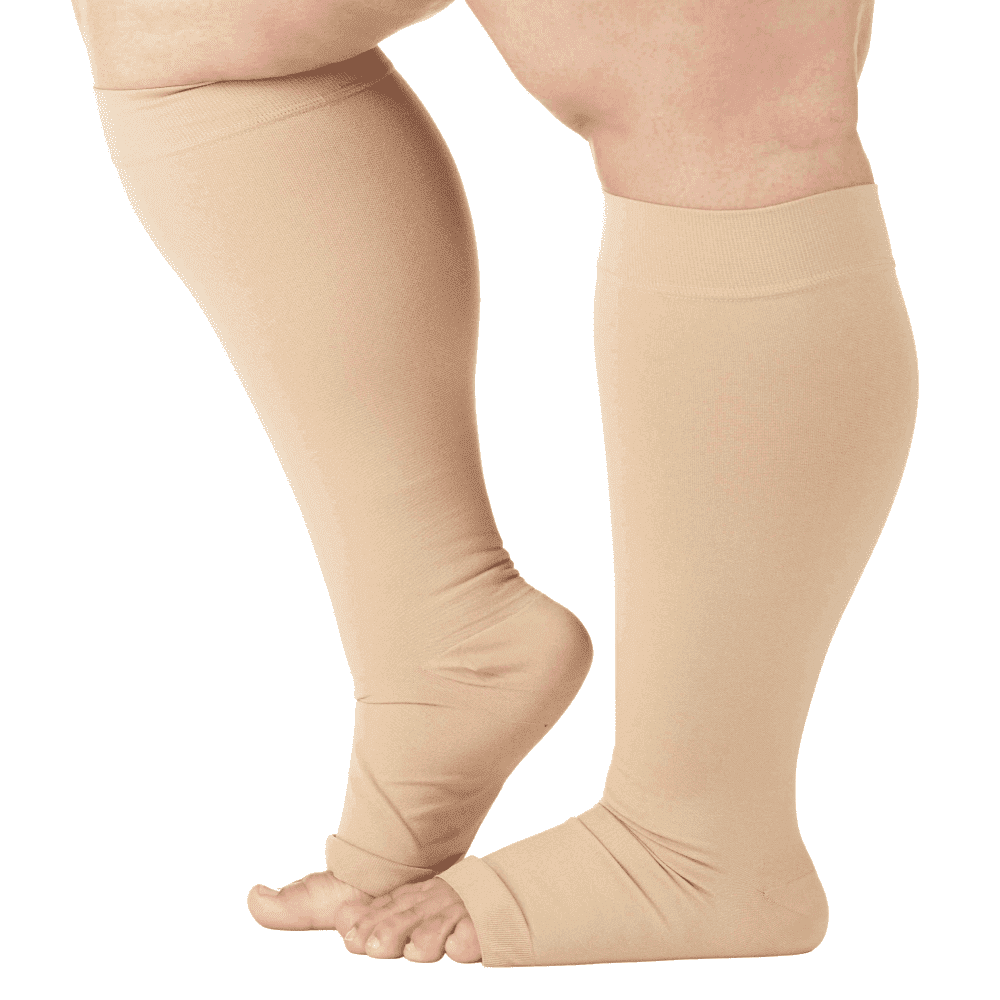 Bas de Compression Unisexe Grande Taille Jusqu'au Genou 20-30 mmHg Mollet Grand Bas de Compression Circulation Lymphœdème Diabète DVT Enflure