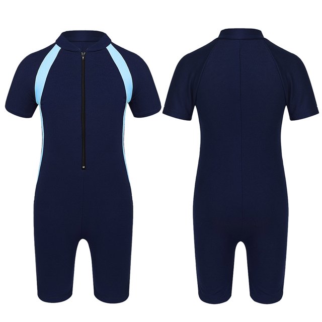 Aislor Kids Big Girls Zippered Swimsuit Swimwear Bathing Suit Rash Guard Shorty Sun Protection Wetsuit Navy Blue 10