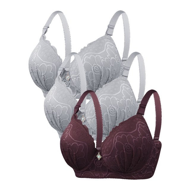 DecSea 3PC Women's Solid Color Steel Ring Oversized Gathering Underwear Daily Bra