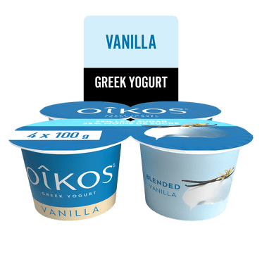 Oikos Greek Yogurt, Vanilla, Blended, 35% Less Sugar, 4x100g