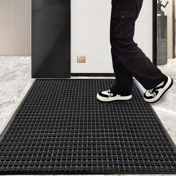 Polypropylene Rubber Door Mat, Solid Black Non Slip Entryway Rug with Tough Loop Fiber, Dirt and Mud Scraper, Waterproof Indoor Outdoor Front Door Doormat