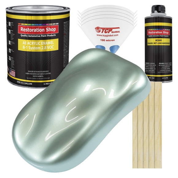 Restoration Shop - Frost Green Metallic Acrylic Enamel Auto Paint - Complete Gallon Paint Kit - Professional Single Stage High Gloss Automotive, Car, Truck, Equipment Coating, 8:1 Mix Ratio, 2.8 VOC