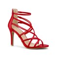 thumbnail image 1 of BLISSFUL STEP Chaussures pour Femmes à Brides à Lacets à Bout Ouvert Sandales Habillées à Talon Aiguille Haut Rouge 10, 1 of 8