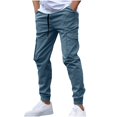 thumbnail image 1 of Dagugfen Cargo Pants for Men Elastic Waist Drawstring Outdoor Trainning Running Athletic Trousers Solid Color, 1 of 6