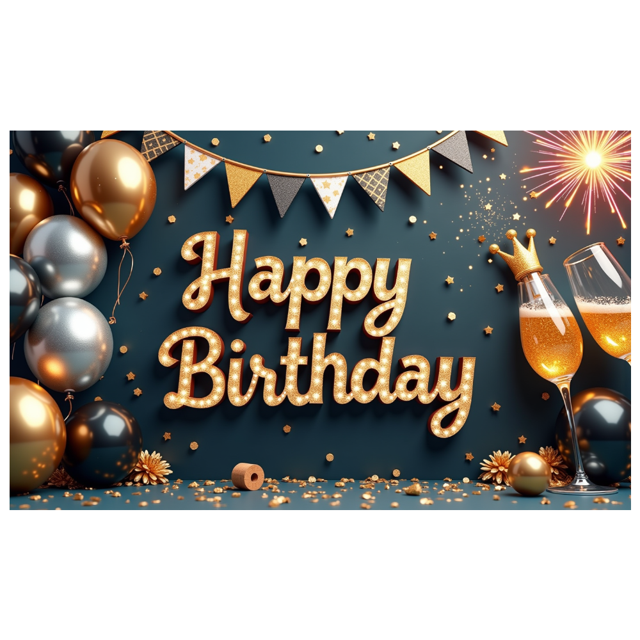 Colorful Balloons Happy Birthday Banner Champagne Celebration Backdrop for Birthday Party Indoor Decoration