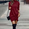 thumbnail image 3 of Robe Chandail en Molleton Décontractée pour Femmes Manches Longues Col Montant Ourlet Enveloppant Ample Automne Hiver Longue Robe Chandail, 3 of 6