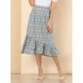 thumbnail image 5 of Unique Bargains Women's Floral Elastic Waist Ruffle High Low Hem Skirts, 5 of 5