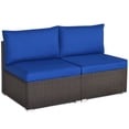 thumbnail image 2 of Costway 2PCS Patio Rattan Armless Sofa Sectional Furniture W/Navy Cushion, 2 of 10