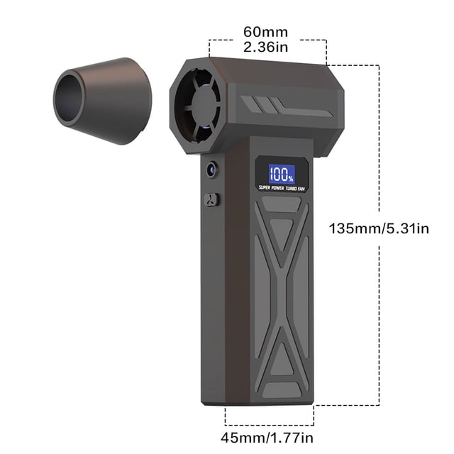 Portable Air Blower for Computer and Car With 110000 RPM Brushless Motor, 40 m/s Wind Speed, 4000 mAh Battery, LED Light, and 5 Interchangeable Nozzles