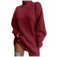 thumbnail image 1 of TJAZFJPA Pulls Chauve-Souris pour Femmes Grande Taille Mode Mi-Longue Manches Raglan Pull Couleur Unie Col Roulé Robe Pull Léger pour Femmes Pull Court pour Femmes, 1 of 5