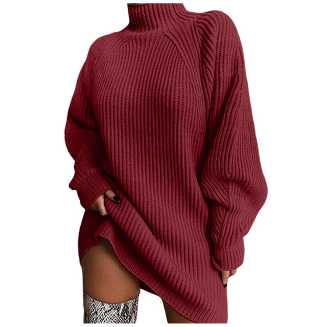 TJAZFJPA Pulls Chauve-Souris pour Femmes Grande Taille Mode Mi-Longue Manches Raglan Pull Couleur Unie Col Roulé Robe Pull Léger pour Femmes Pull Court pour Femmes