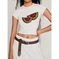 thumbnail image 2 of EYIIYE T-Shirts à Col Rond Aguichant pour Femmes, Manches Courtes, Hauts Courts, Blouses Mignonnes, Imprimé Fruit/grenouille, T-Shirts Ajustés, Mode Décontractée, Vêtements Mode Urbaine pour Adolescentes, Été, Quotidien, 2 of 4