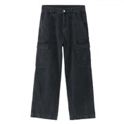 Men's Jeans New Street Retro Loose Straight Leg Casual Wide Leg Workwear Jeans for Men and Women Jeans Homme Black S
