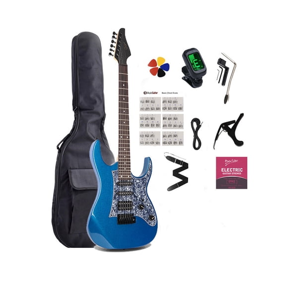 Beginner & Intermediate Full Size Electric Guitar – Blue Gloss, HSS Pickups, Tremolo Bridge, Maple Neck