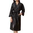thumbnail image 1 of Timegard Womens Bathrobe V Neck Long Sleeve Belted Waist Robes Lightweight Solid Color Comfy Mid Length Loungewear, 1 of 2