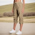 thumbnail image 1 of Gym Capri Pants for Women Adjustable Pull on Stretch Cargo Pants Elastic Waist Drawstring Lightweight Cinch Bottom Parachute Pants with Pockets Beige S, 1 of 8