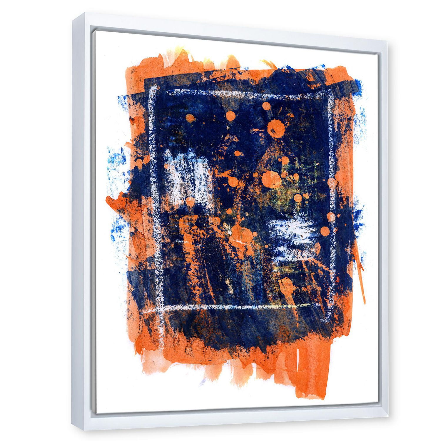 Designart Abstrait orange et bleu marine ART MURAL À CADRE FLOTTÉ