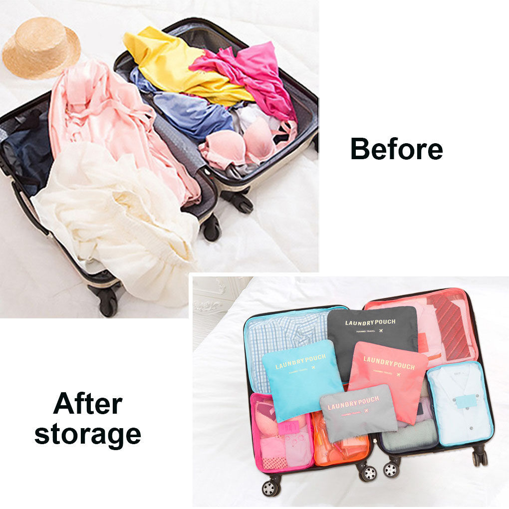 6 Pcs Sacs de Rangement de Voyage Ensembles de Vêtements Pochette de Rangement de Voyage Bagages Pochettes de Compression Organisateur de Linge Valise, Rouge Melon D\'eau