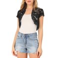 thumbnail image 1 of Cardigan en Dentelle pour Femme, Ouvert à l'Avant, Élégant, Manches Courtes, Boléro Court Transparent à Motif Floral, Haut en Dentelle, L Noir, 1 of 8