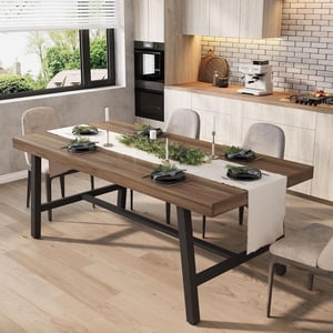 Industrial Table pour 6-8 personnes, 70.87" Table de cuisine longue avec cadre en métal robuste, comptoir rectangulaire pour le dîner, cuisine, salle à manger (Brown, 71" Non extensible)
