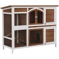 thumbnail image 1 of PawHut 49"L Wooden Rabbit Hutch, Two Story Bunny Cage with Ramp, 1 of 10