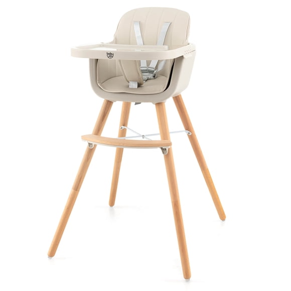 Babyjoy 3 in 1 Convertible Wooden High Chair Baby Toddler Highchair w/ Cushion Beige